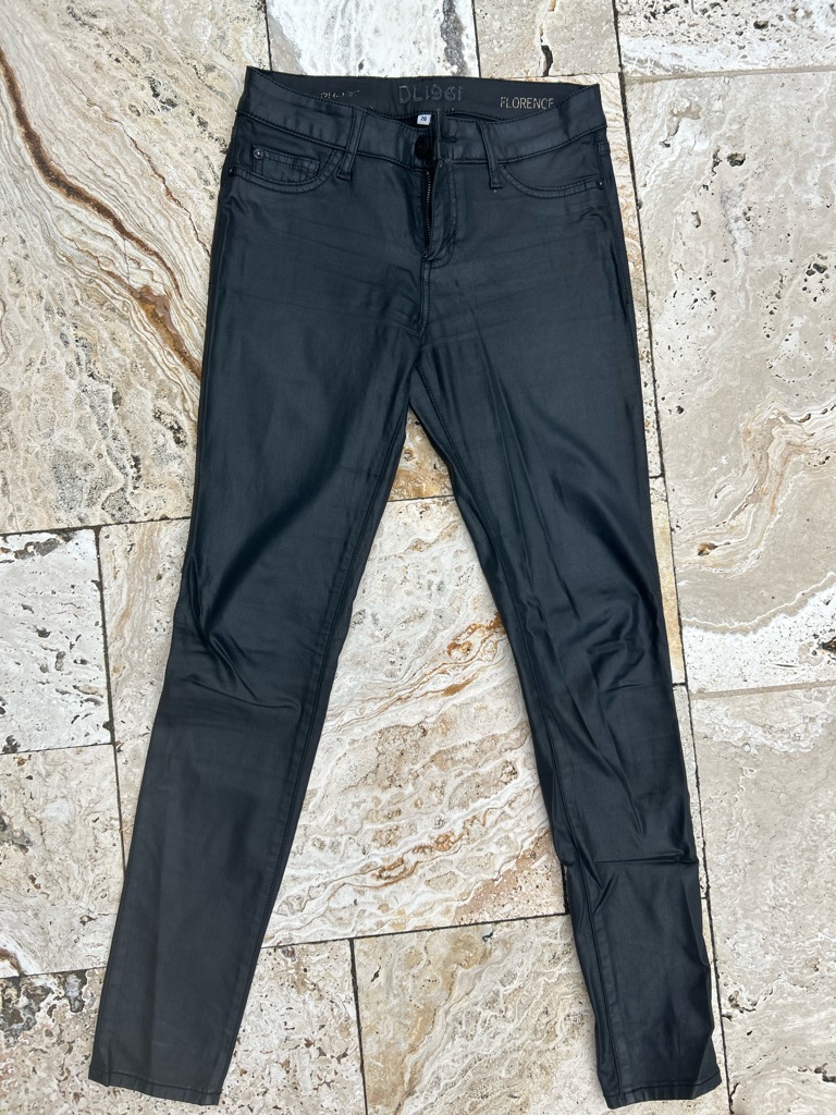 Dl1961 Black Coated/Faux Leather Florence Skinny Jeans